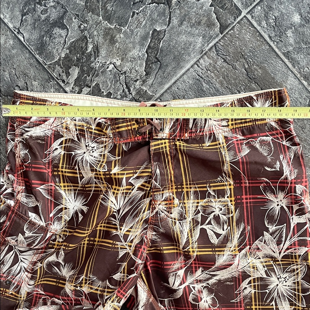 HONOLUA Men’s Floral Plaid Brown Lace-Front Sporty Swim Beach Pool Board Shorts - Picture 11 of 11